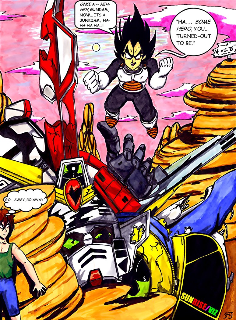 DavidGraey's tweet photo. @GILA_____ Nicey-nice.  Sadly I found no full back tattoos of Vegeta vs Gundam; just this: https://t.co/xM6zAl7D7T