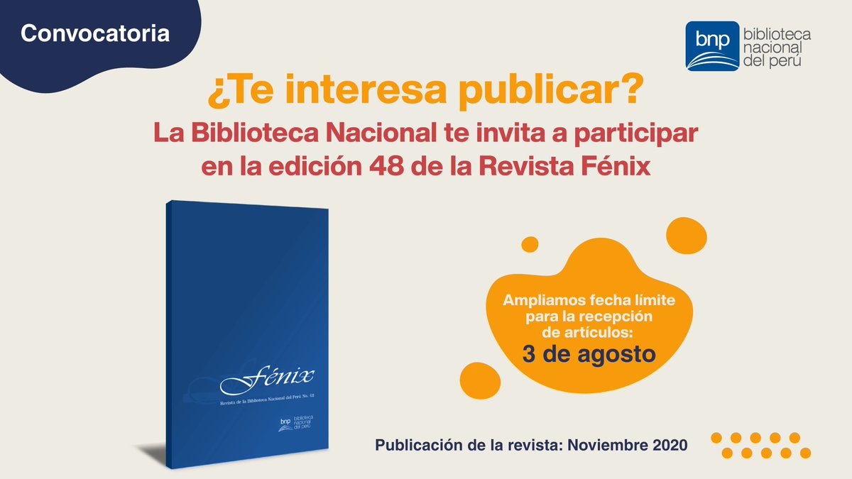 peruporn69's tweet photo. ¡Presenta tu propuesta para la edición N° 48 de la revista Fénix! Estos textos deben ser inéditos y presentados bajo la modalidad de artículos o ensayos. ☝️

Más información 👉 https://t.co/QYivS7OJFT

📋 Revisa las bases aquí: https://t.co/8uZ59wOsWg https://t.co/ZYKl29zt5R