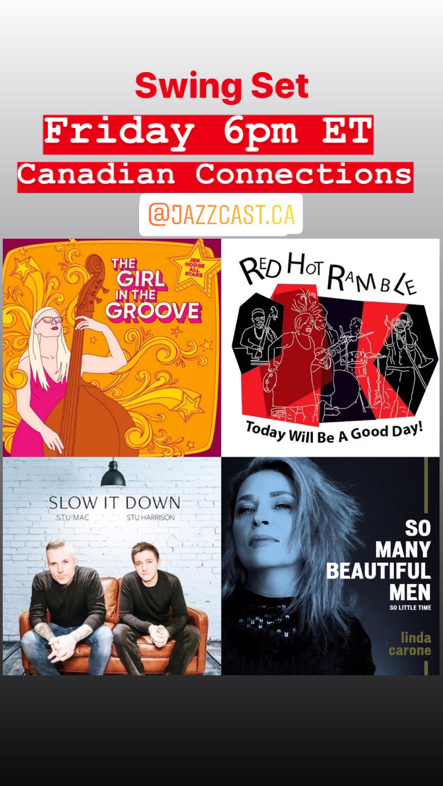 AlexPangman's tweet photo. On tonightβs Swing Set at 6pm I will spin new music with Canadian connections on @JazzcastTO ! #laurahubert #lindacarone #jenhodgeallstars #redhotramble #stumac #canadianmusic https://t.co/7gM4XX3stE