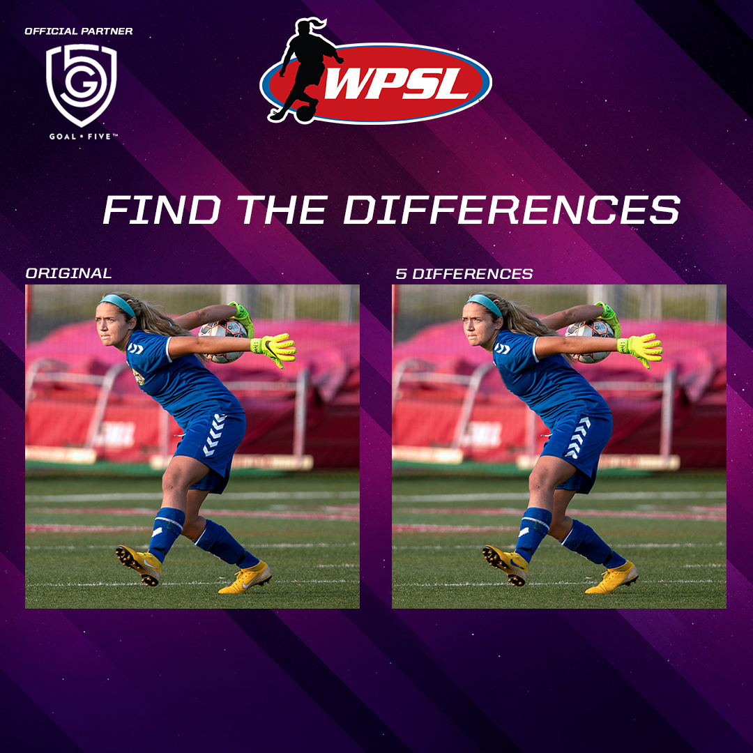 WPSL's tweet photo. It's game time! Find the Five Differences, brought to you by @GoalFiveSoccer, the "soccer brand for her." Check back this afternoon for the answers. https://t.co/ZOQ7P3KE5l