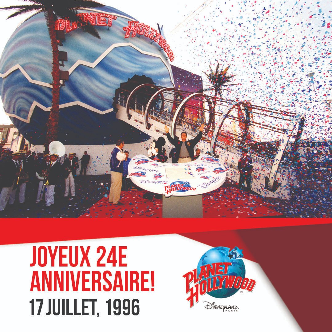 phollywoodparis's tweet photo. Nous avons ouvert nos portes il y a 24 ans à Disneyland Paris! Merci pour votre soutien durant toutes ces années!
#planethollywooddlp #phrestaurant #anniversary #disneylandparis #disneyvillage #arnoldschwarzenegger #grandopening https://t.co/lxBBuLyTl4