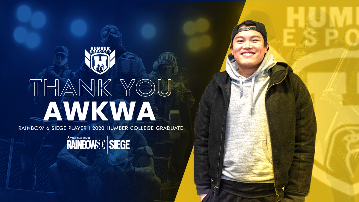 HumberEsportsGG's tweet photo. Rainbow Six flex player Justin 'Awkwa' Lam is Humber Alumni! He graduated from the law clerk program at North campus.
Lam fit into the 'dad role' on the team, coordinating the team while making sure the team was mentally ready to play.
Thank you & congrats! π #HumberGrad2020 https://t.co/ttp8OTlAV6