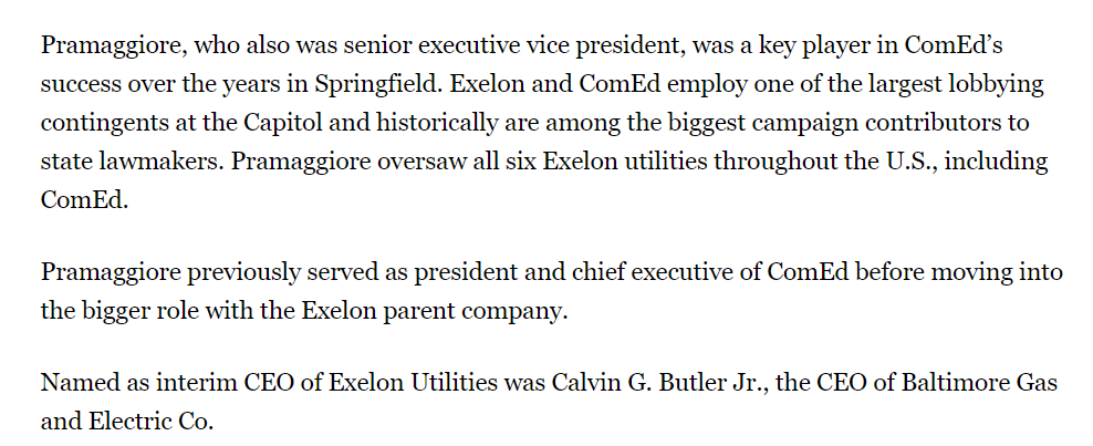 Former CEO of ComEd who was promoted to an executive position at Exelon. Appears to be former Exelon Utilities CEO & former ComEd CEO Anne Pramaggiore who resigned late in 2019 following the subpoenas from FBI!