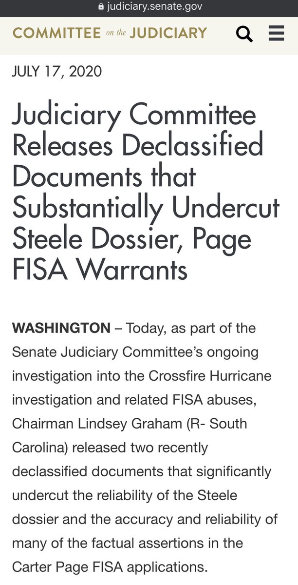  #QAlert 7/17/20 Q4581 https://www.judiciary.senate.gov/press/rep/releases/judiciary-committee-releases-declassified-documents-that-substantially-undercut-steele-dossier-page-fisa-warrantsQ