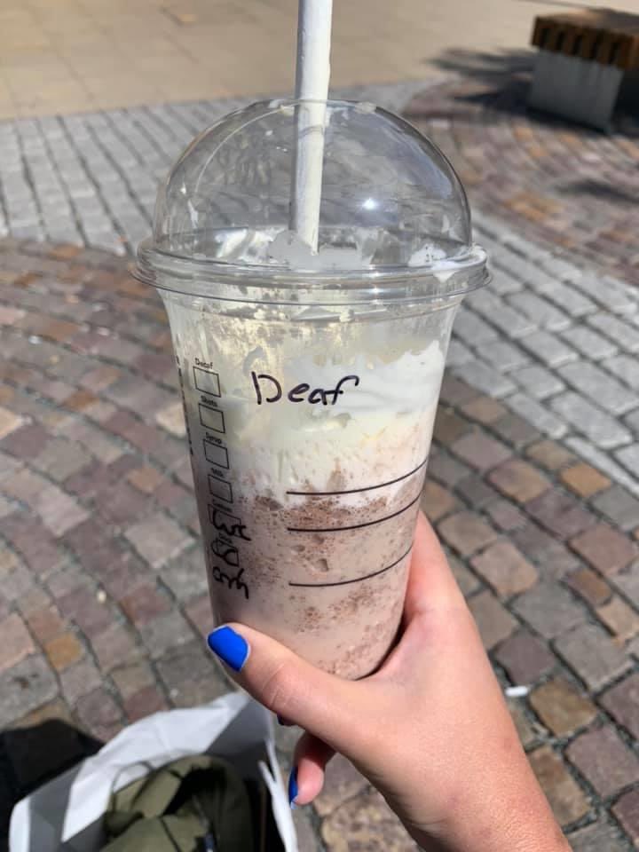 SeanNoone1987's tweet photo. This should’ve happened to my lovely friend... 
You don’t write ‘Blind’ on cup to blind person, you don’t write ‘Downs’ to Down syndrome person or even ‘Man in wheelchair’ to wheelchair user. 
Can you explain that action please? @StarbucksUK https://t.co/Fbt2zhQk9K