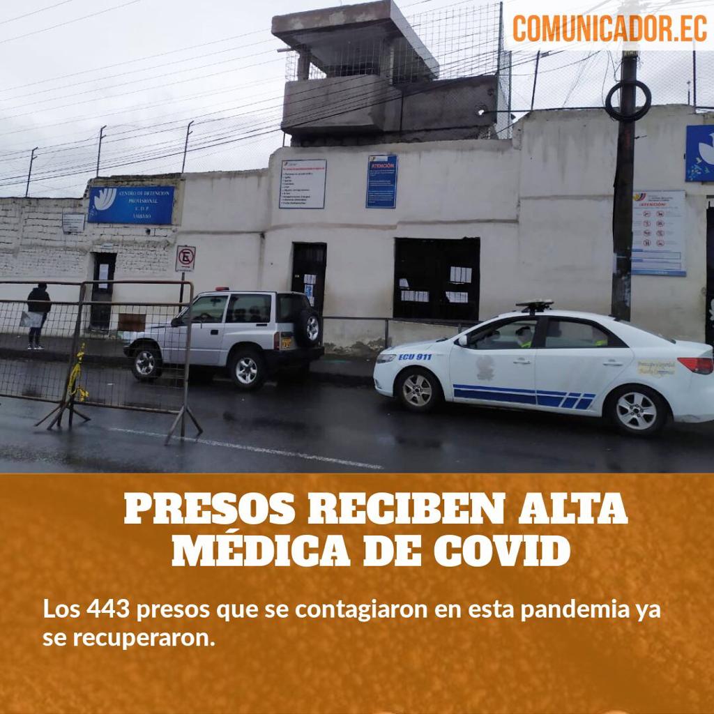 #Comunidad | Las 443 personas privadas de libertad del Centro de Rehabilitación Social #Ambato recibieron el alta médica después del tratamiento tras dar positivo en Covid-19.
<a href="/SNAI_Ec/">SNAI Ecuador</a> y @Salud trabajaron para garantizar la salud de la población penitenciaria.

#ComunicadorEc