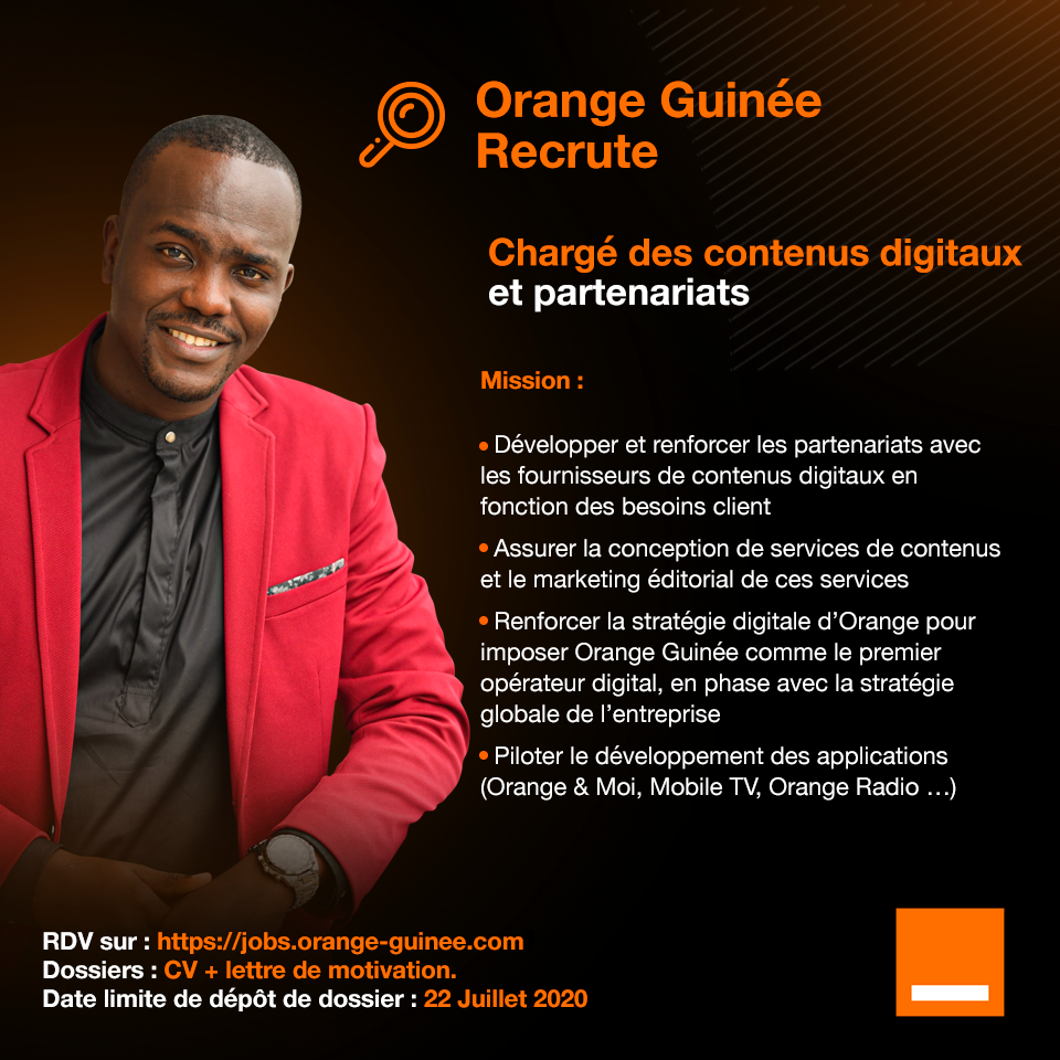 orangeguinee_gn's tweet photo. Orange Guinée Recrute, tentez votre chance en postant votre CV sur le site de #Recrutement 👇 
https://t.co/iSCsMvG7kA 

#OrangeGuinee #OrangeVousAccompagne https://t.co/iBY3OpWhFv