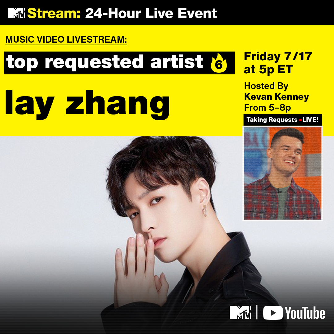 .@layzhang is one of the top requested artists this week! What video do you think we're playing on the @MTV #FridayLivestream? Tune in now: youtu.be/bZ0mfLsytd0