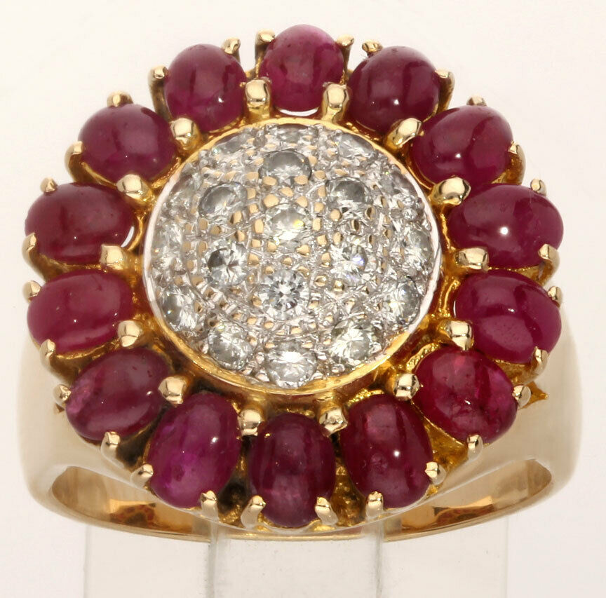 EmpirePawn's tweet photo. Fun July cocktail ring! VS diamond ring with ruby halo set in 18K 2-tone gold (5.15C) sz8 but can be resized. Perfect for a July birthday gift! #rubyring #rubycocktailring #cocktailring #summerjewelry #julygift #julybirthstone https://t.co/gtIyOzHd5t https://t.co/BDWg43Sp63