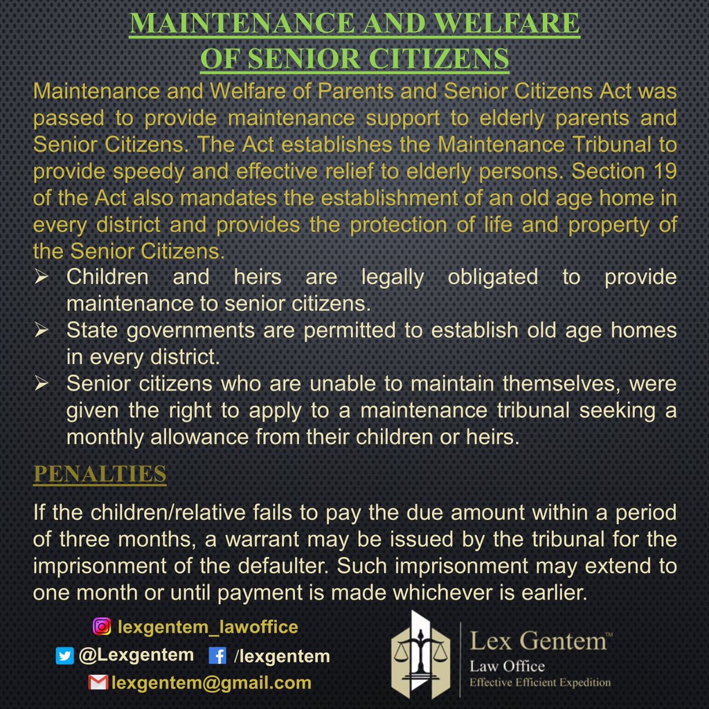 Lexgentem's tweet photo. #Maintenanceandwelfare #parentsandseniorcitizens #maintenanceofseniorcitizens #welfareofoldagedparents #maintenanceofparents #welfareofseniorcitizens #maintenancetribunal #protectionoflifeandproperty #oldagehome #lawyer #advocate #delhihighcourt https://t.co/SF9X9134HH