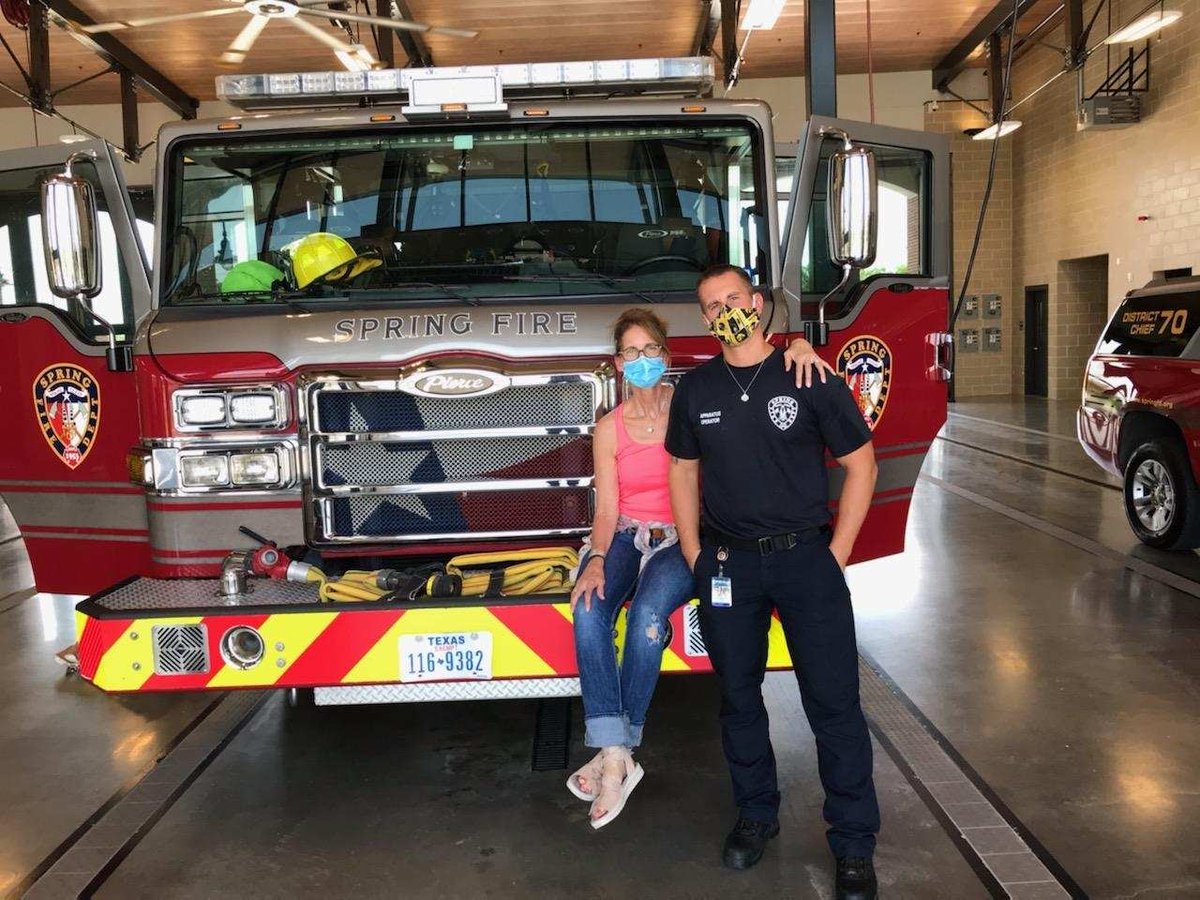 Springfdtx's tweet photo. The #SpringFireFamily extends a long way. #Firefighter Ryan Rebarcak got a VIP visitor this week. His mom, Barb Gabelmann, came all the way from Dixon, Illinois to see her son at work. https://t.co/eC91oCQXyh