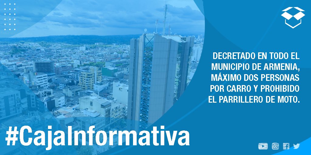 #CajaInformativa | 🏍🚘 Claudia Rivera, alcaldesa encargada del municipio de Armenia, decretó maximo dos personas por carro y prohibido el parrillero de moto en todo el municipio. El decreto entra en vigencia a partir de hoy.