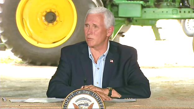 markknoller's tweet photo. In a barn on a Wisconsin dairy farm, VP Pence thanks farmers for getting food to America's tables during the pandemic. "I believe with all my heart, before the end of this year, we're gonna have a vaccine and we're gonna put this Coronavirus in the past," says Pence. https://t.co/A6U2DpkJHU