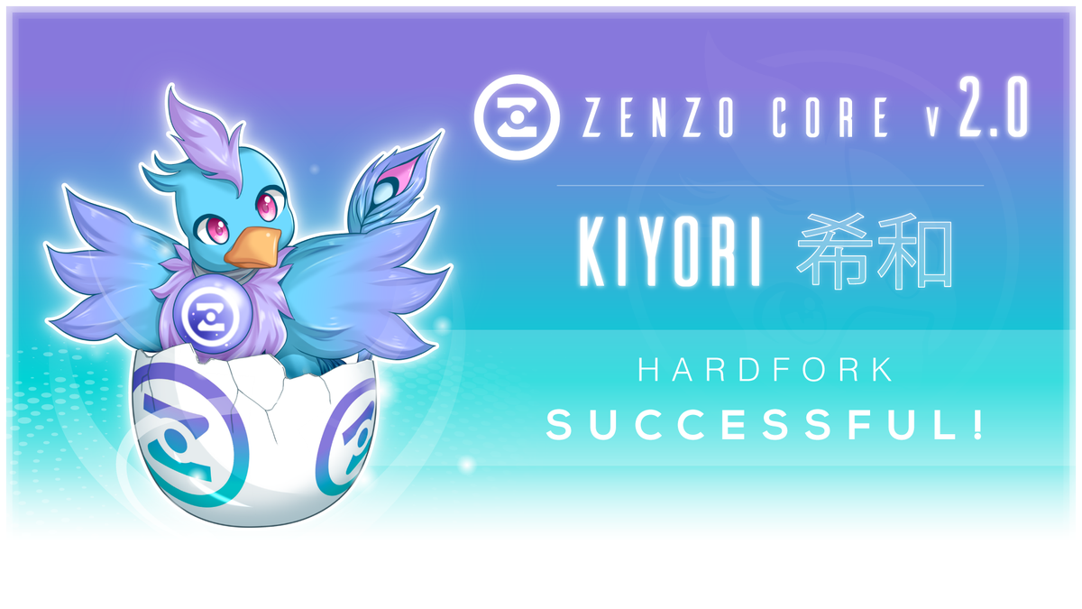 The #ZENZO Hardfork was successful!

Please welcome #Kiyori to the ZENZO Family! 💙💜