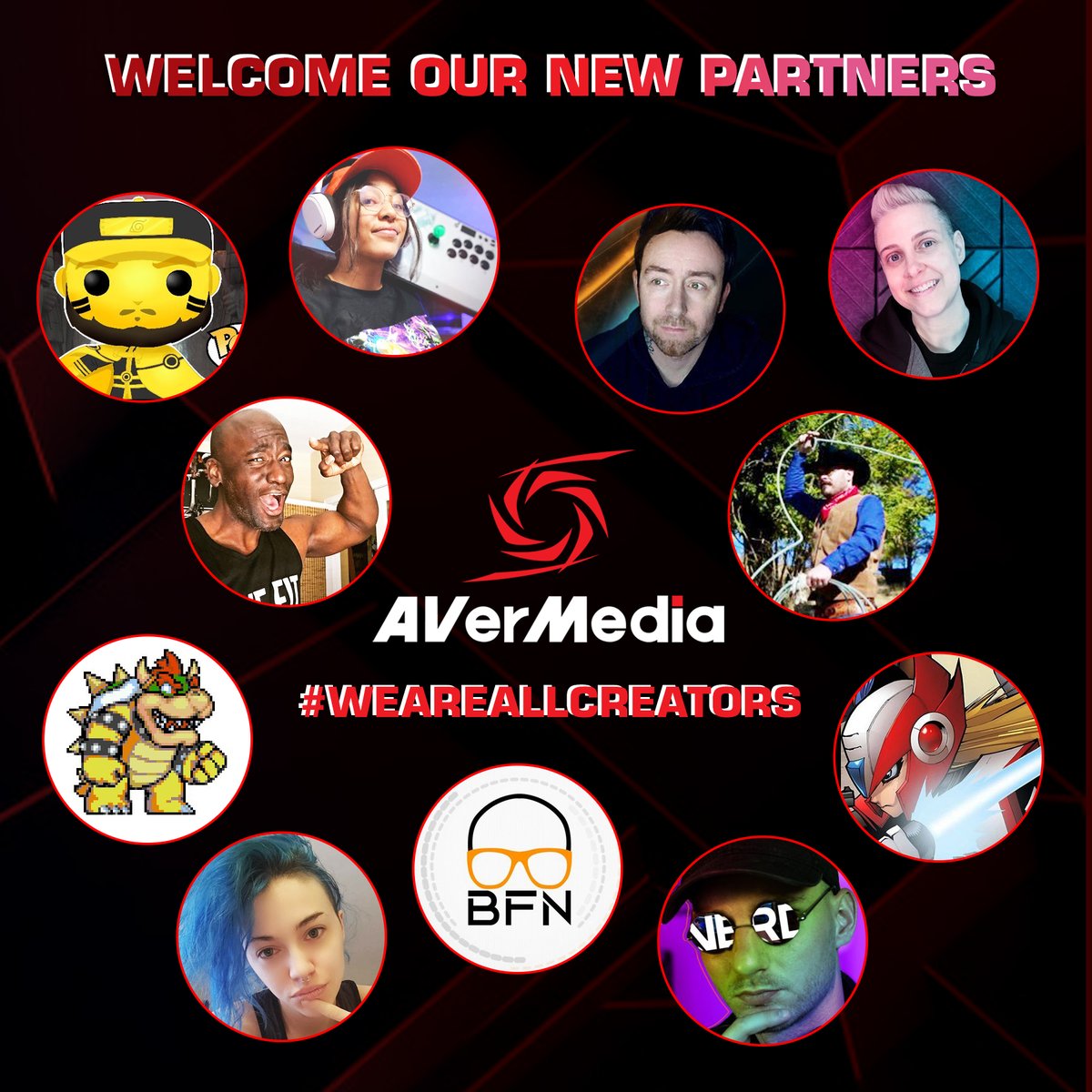 AVerMedia's tweet image. Oh, did you think we were done? Please also welcome these new #AVerMediaPartners. There was just too much talent for one image.

@FourNinjaToads @curiousjoi @vicious696 @saintpiercing @MotoStreams @RabbleWrangler @BossFightDB @AesmaTV @BabyFNelsonPSN @TheFranswah @EvilToaster