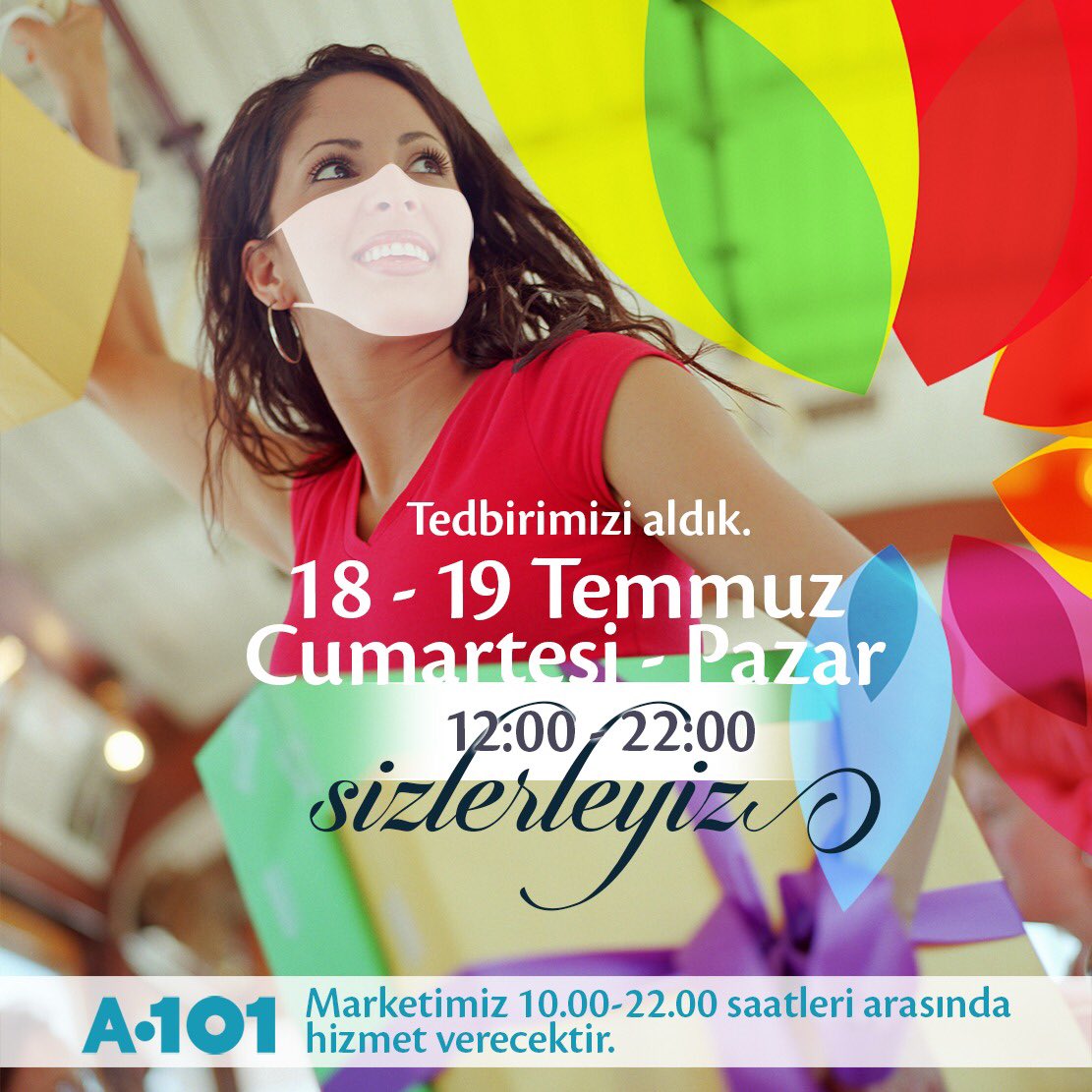 Değerli Ziyaretçilerimiz,

18 Temmuz Cumartesi ve 19 Temmuz Pazar tarihlerinde Alışveriş Merkezimiz Açılış 12.00 / Kapanış 22.00 olacak şekilde hizmet verecektir.😍

*Marketimiz A101 10.00-22.00 saatleri arasında hizmet verecektir.

Sağlıklı günler dileriz.💙

#ByzOutlet #Avm