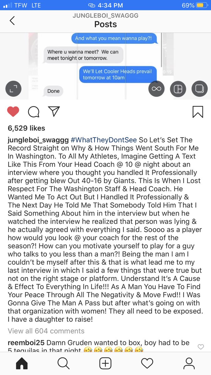Redwolves_HTTR's tweet photo. Former skin S DJ Swearinger shared texts from Mr. Badass Gruden before his departure from team in ‘18. Man had a lil too many drinks in him that night🥴 #2spoonz #httr #nfl #WhoThisManThinkHeIs https://t.co/SxKscGyPS0