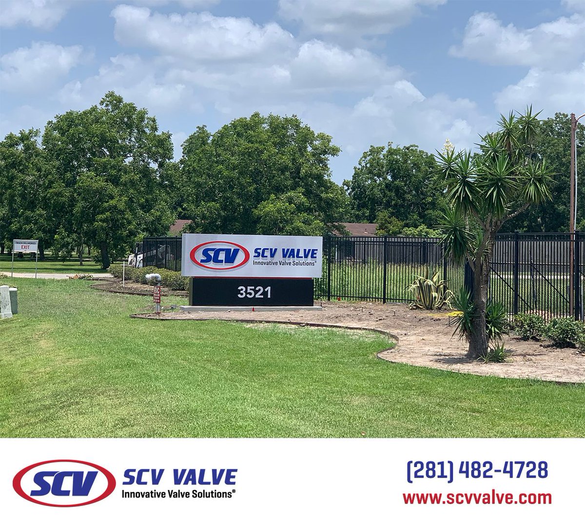 ValveScv's tweet photo. SCV - As part of our exterior renovation and upgrades, our new 14' x 7' SCV VALVE monument sign was installed this week. Contact SCV VALVE for all of your valve needs.

RFQ: sales@scvvalve.com
Phone: (281)482-4728
Web: https://t.co/A769kduo4R

#scvvalve, #api6D, #midstream https://t.co/AW1KNLToOb