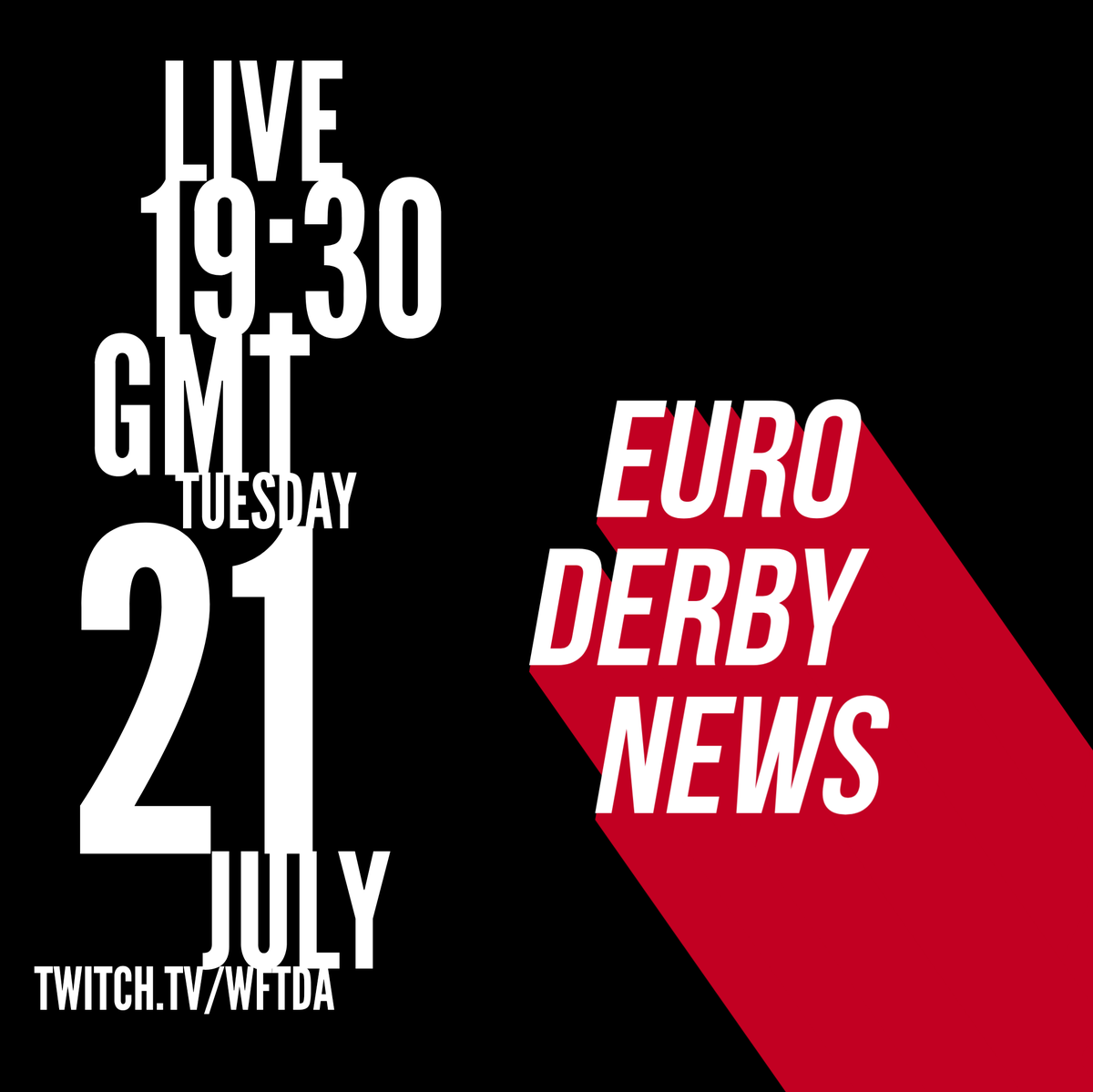 First show live on twitch.tv/wftda 
Tuesday 21 July 19:30 GMT
#rollerderby #euroderby #edn #derbytwitter
