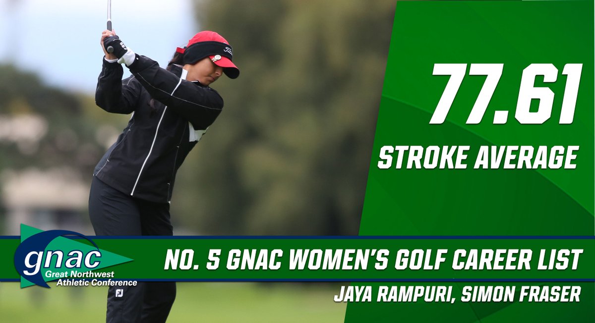 GNACsports's tweet photo. Jaya Rampuri goes down as one of the top women’s players in #GNACGOLF history. Her 77.61 stroke average, which helped @SFUClan win two GNAC titles, is No. 5 in conference history. #GNACStats https://t.co/1w5HfjEn9p
