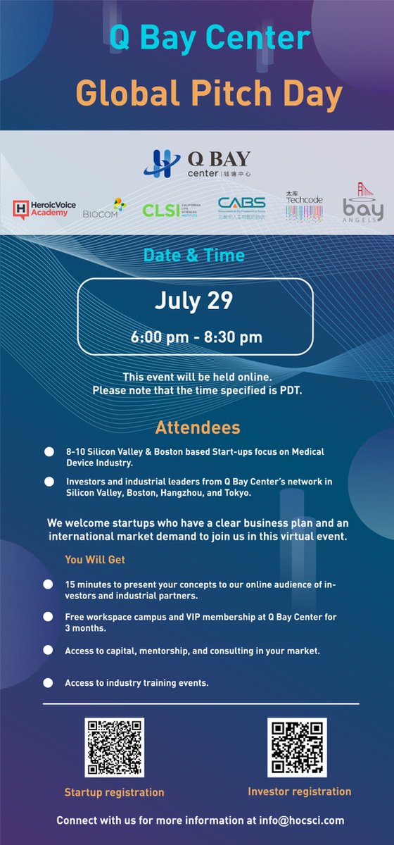 TechCodeUS's tweet image. Techcode is partnering with QBay to Present a Medical Device Global Pitch event on July 29th. Scan the QR code to register for the event.
#pitchevent #startups #medicaldevice #medtech #tech