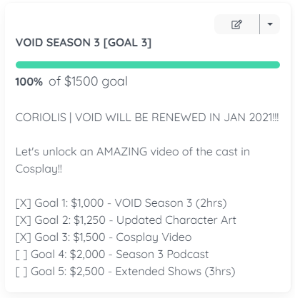 unMadeGaming's tweet photo. = 𝔾𝕆𝔸𝕃 𝟛 𝕆𝔹𝕃𝕀𝕋𝔼ℝ𝔸𝕋𝔼𝔻! =

You guys did it!

Thank you so much for every pledge that has gotten us this far, that has guaranteed an amazing Season 3 of VOID, and for showing everyone the love behind livestreamed actual-plays!

https://t.co/r2SA95KLwA
#CoriolisRPG https://t.co/RdA4SXKVuO