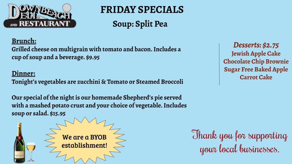 DownbeachDeli's tweet photo. The weekend has begun! Our outdoor dining is open and we are taking orders for take out and curbside pick up! Call 609-823-7310 to place your order! #margatehasmore #ILoveMargate  #jerseyshore #matzoballsoup #growingupjewish https://t.co/Qxe1YPNGws