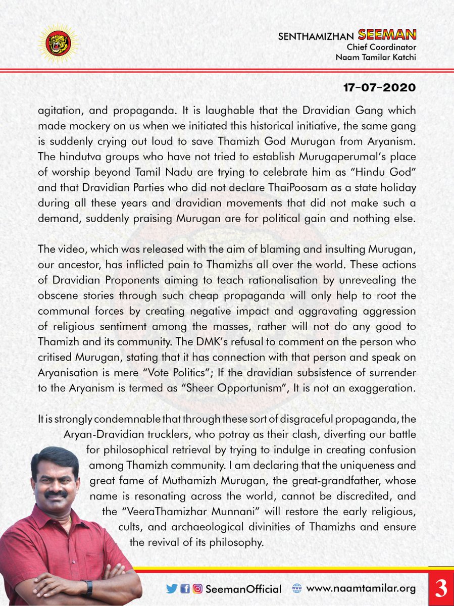 NaamTamilarOrg's tweet photo. Uniqueness and Great Fame of Ancestor Murugan Cannot be Discredited by Any Disgraceful Propaganda!

- Seeman

https://t.co/l2vYKw6c2k https://t.co/hovLJQvLqg