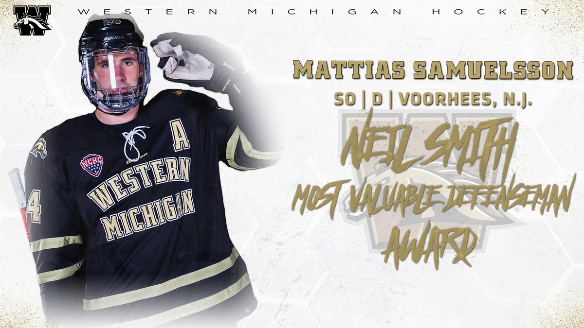 WMUHockey's tweet photo. Congratulations to Mattias Samuelsson on earning the Neil Smith Most Valuable Defenseman Award! https://t.co/5j3cG116sR