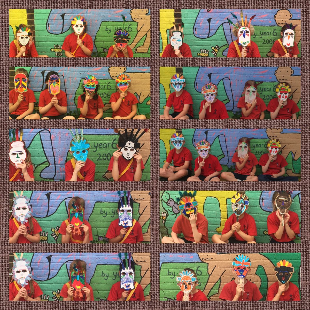 African Masks made by Yellow and Orange Year 2 bubble and Year 1 Keyworker bubble.