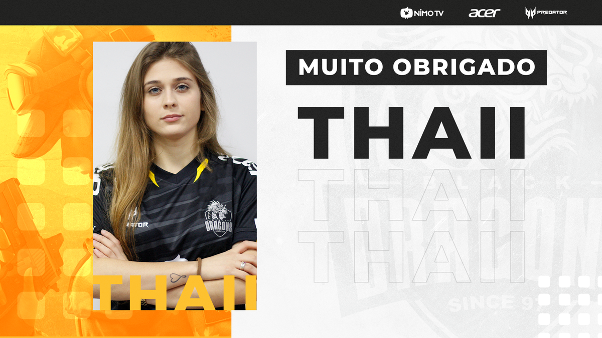 blackdragonsBR's tweet photo. [R6 - FEM] Hoje anunciamos a despedida da @thaii_xx, uma grande jogadora da nossa line feminina de Rainbow Six Siege. 

Gostaríamos de agradecer por todo esse tempo juntos e por todas conquistas que tivemos. Desejamos uma boa sorte na sua trajetória dentro do competitivo! https://t.co/UfePcHzkLE