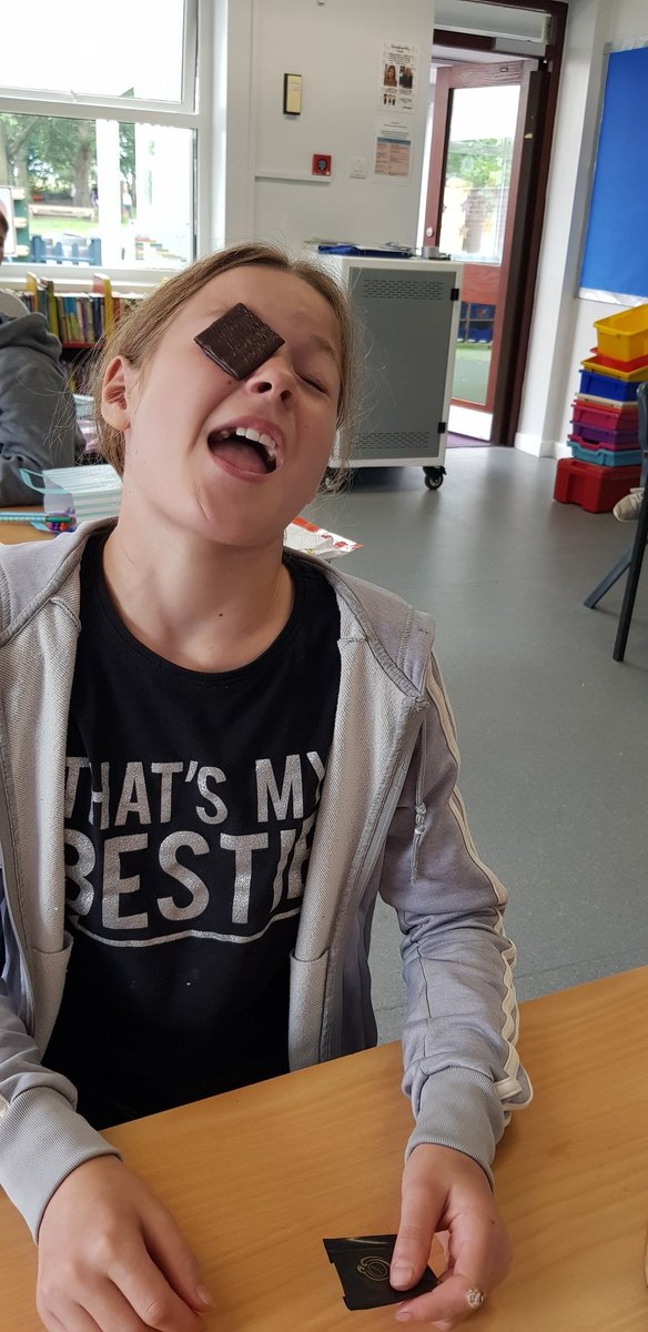 EndeavourClass's tweet image. We had a fun trying to eat chocolate without touching it! @normanbyspital