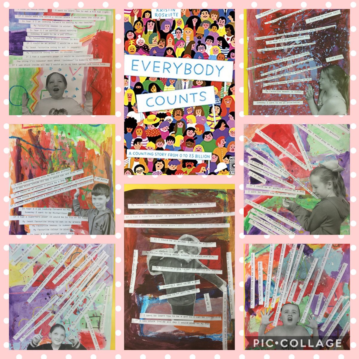 LifeSaversStoc1's tweet photo. We have been reading ‘Everyone Counts’ by Kristin Roskifte as part of our transition and thinking about moving forward to Y5. We reflected on things about ‘us’ and created these works of art. ❤️ @Y4StocktonWood https://t.co/mlLmsVATdU