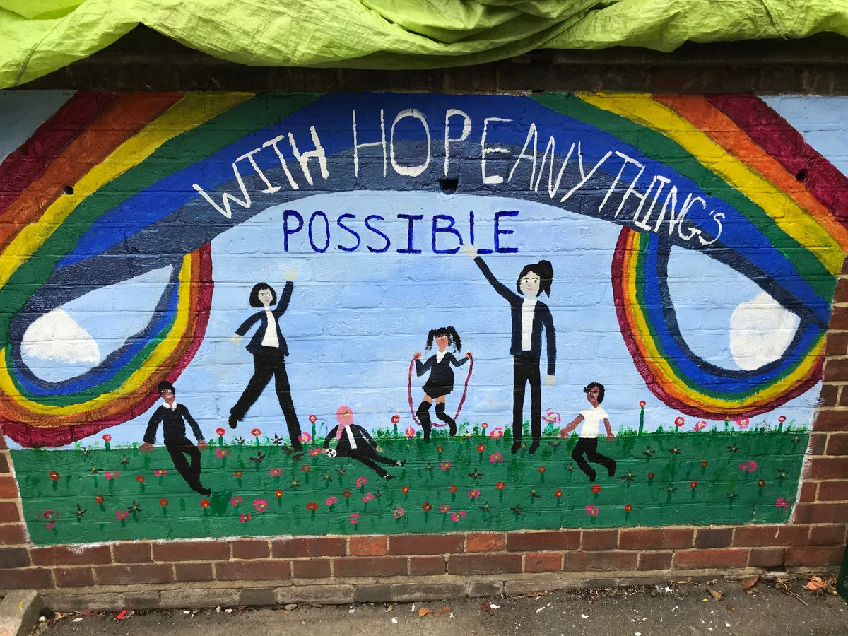 BobDrew7's tweet photo. Last day of term - our wonderful Daycare Unit put the finishing touches to their Covid Mural.  Outstanding skills from Falak - what a star!! https://t.co/aQaSCDvDdn