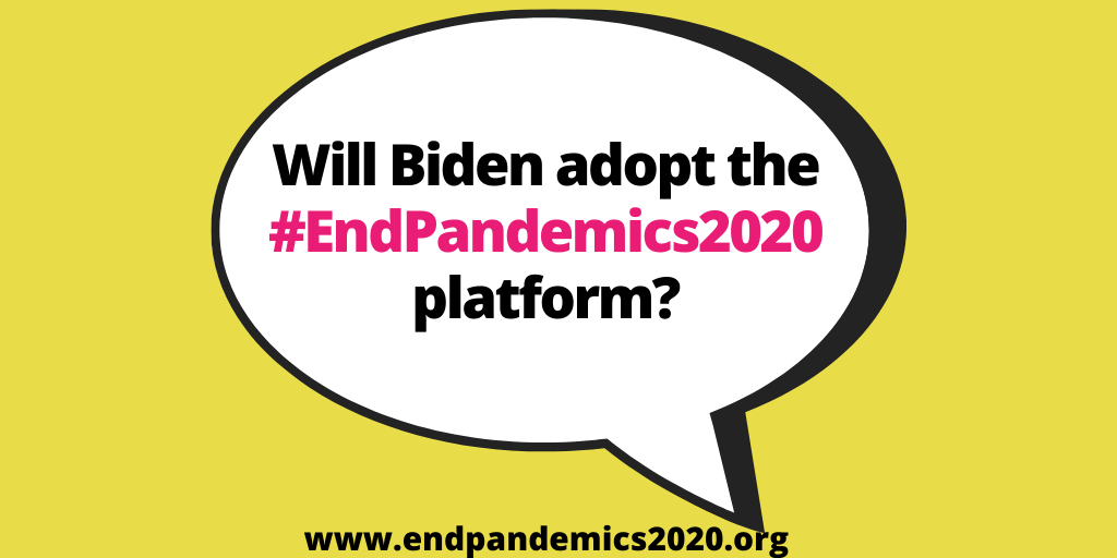 HealthGAP's tweet photo. IN 1 HOUR, we'll be tuning into the virtual #OutForBiden event on Zoom in hopes of hearing @JoeBiden's plan to #EndPandemics

More on what we'll be listening for: https://t.co/53Z8aBnbOc 

#EndPandemics2020 #HIV #TB #Malaria #COVID19 https://t.co/TNjVskU4g0