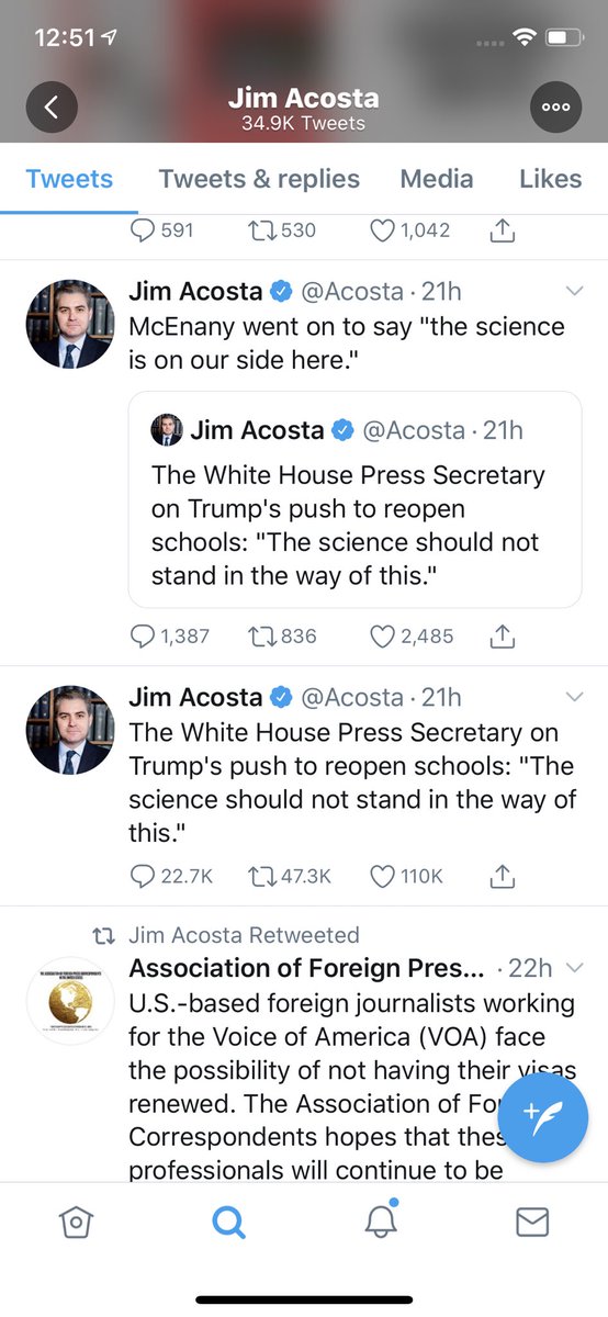 AriFleischer's tweet photo. 110,000 likes for the out of context snippet about what ⁦@PressSec⁩ said.  2000 likes for the fuller context.   Funny - there was plenty of space. Why didn’t ⁦@Acosta⁩ put it all in one in-context tweet?  For too many, this how journalism/resistance works. https://t.co/biOzaFxJ7T