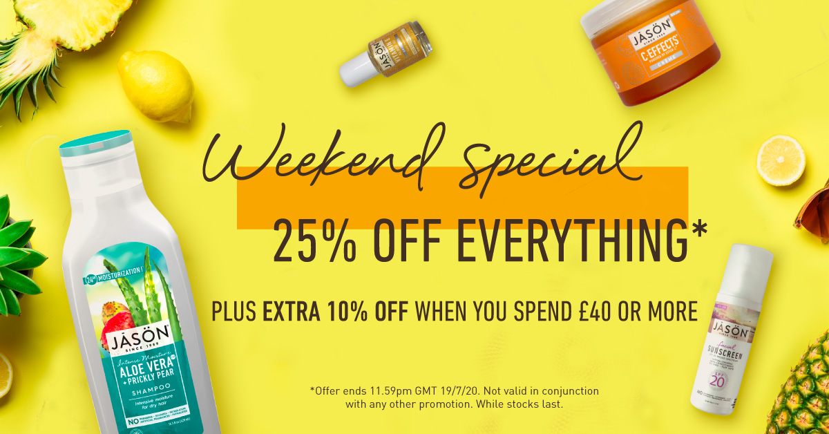 SUMMER WEEKEND SALE! 25% OFF EVERYTHING!* + EXTRA 10% OFF when you spend £40 or more! 😍🌞 

SHOP NOW bit.ly/3fDCYL9

#promotions #bankholiday #longweekend #friyay #speacialoffer #promoweekend #bankholidayweekend #maybankholiday #naturalskincare #noparabens #vegan