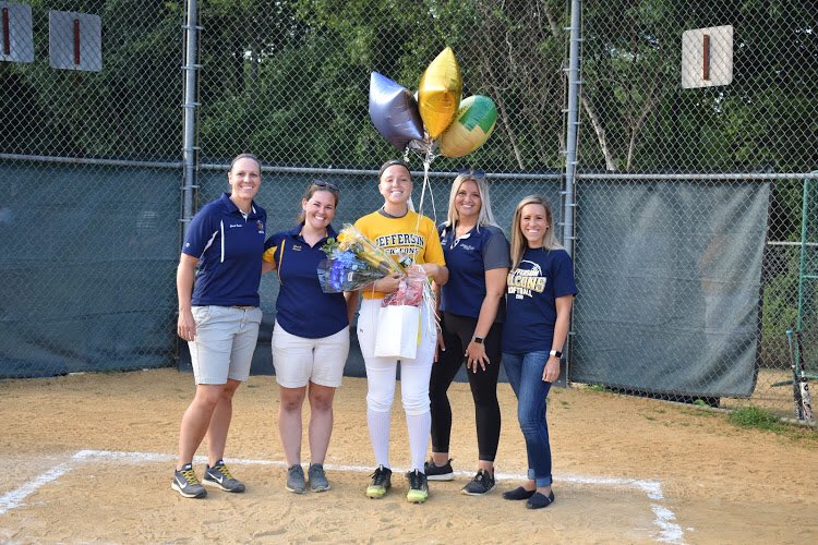 JTHSsoftball's tweet photo. Emily, Gia, Ant and Emma we will miss you! Thank you for your years of dedication to our program! (Shoutout to Lisa Mylod for taking great pics of the event!) https://t.co/collrPTmbd