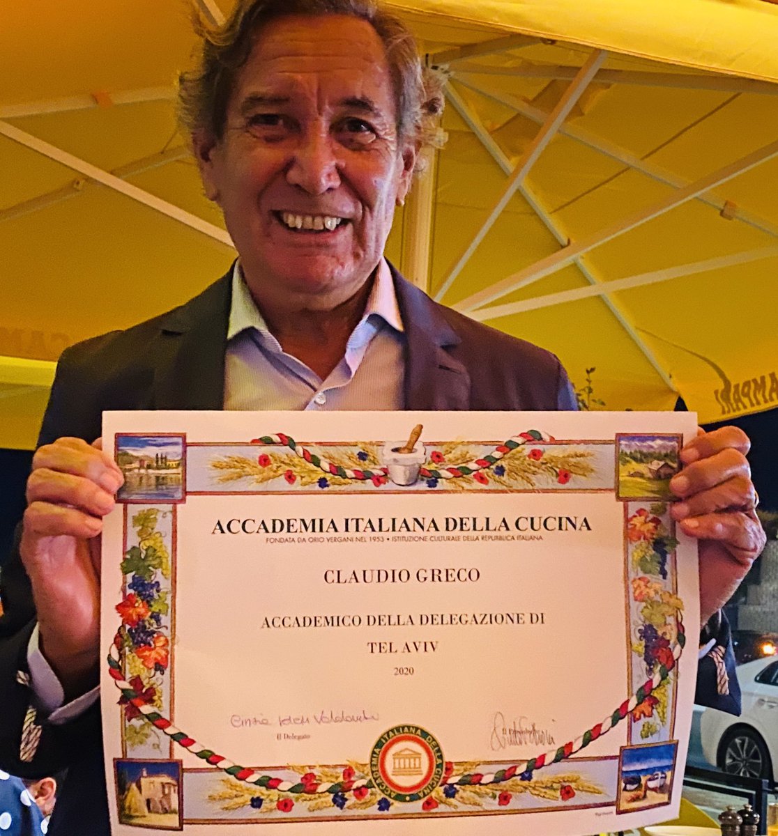 AicDel's tweet photo. La Delegazione di Tel Aviv ha visitato il ristorante Serafina TLV per festeggiare l'ingresso nell'Accademia Iraliana della Cucina di due nuovi Accademici: l'Avvocato Claudio Grego e il Dott.Roberto della Rocca  ...Benvenuti ! https://t.co/uMTKSOnGEg