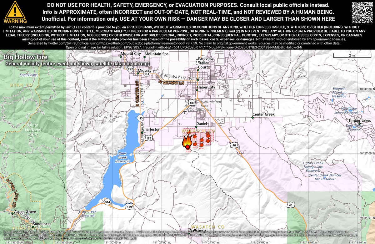 UtahNevFireBot's tweet image. #BigHollowFire 🔥 unofficial, automated update.
Near Daniel, UT. ⚠️ DO NOT USE FOR SAFETY PURPOSES - See officials instead. May be incorrect; disclaimers in images.