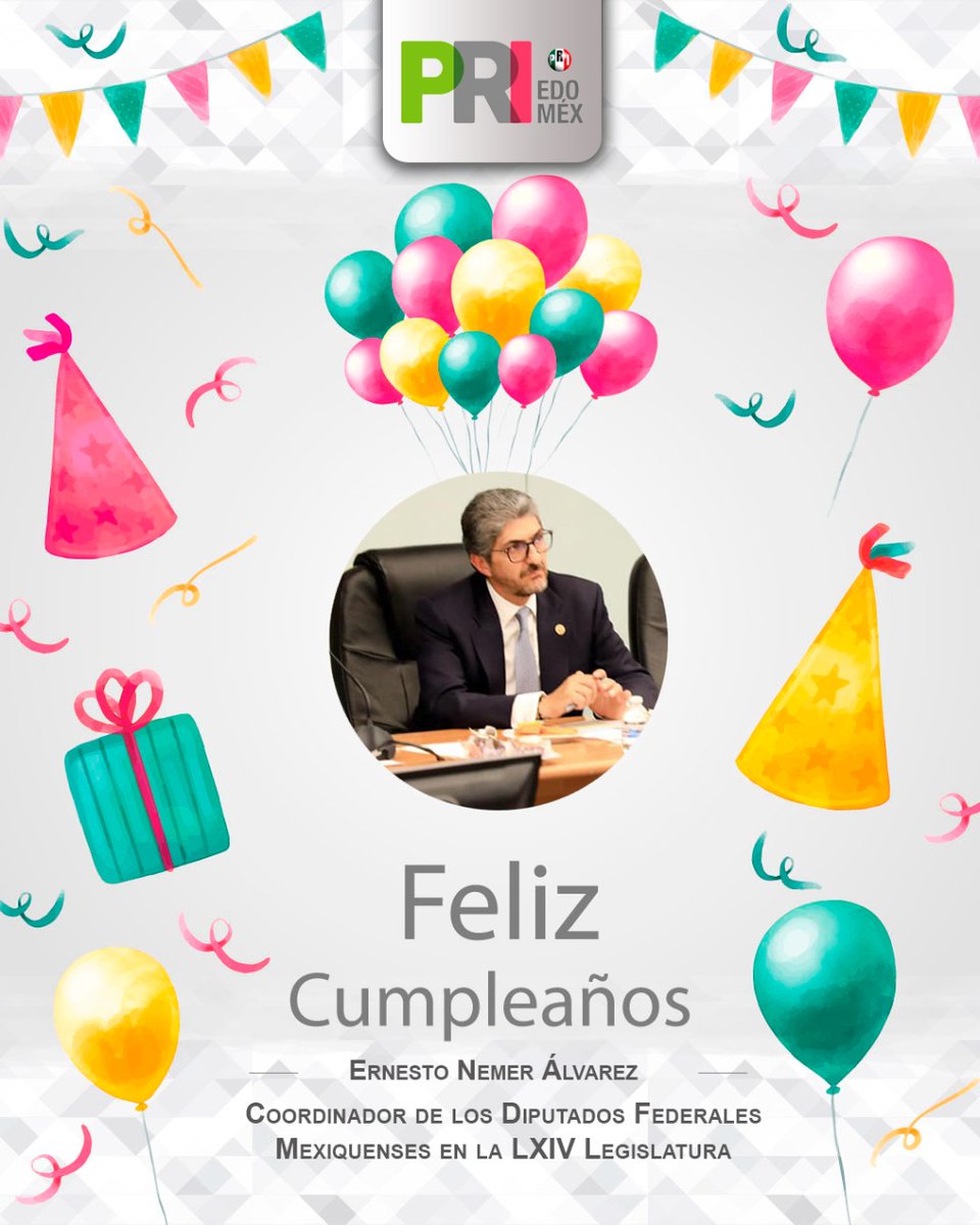 PRI_EDOMEX's tweet photo. Le deseamos muchas felicidades a nuestro Coordinador de los Diputados Federales, @ErnestoNemer, a quien le enviamos nuestros mejores deseos hoy y siempre.

¡Muchas felicidades! https://t.co/oLCxAif39K