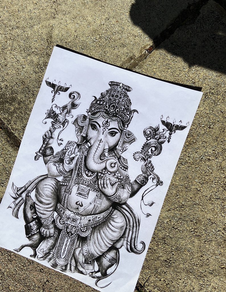 A3 Ganesh drawing using Charcoal🥰