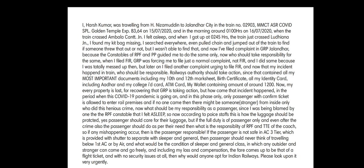 HARSHKU66675788's tweet photo. Please look upon this sir.........
@RailMinIndia @RailwaySeva @PiyushGoyal @SureshAngadi_  @PMOIndia @narendramodi @NamoApp @rashtrapatibhvn @VPSecretariat @AmitShah @capt_amarinder @OfficialDPRPP @PunjabPoliceInd @PunjabGovtIndia @NRRPF @RPFNRDLI @rpfcr @rpf @rpf https://t.co/HjfKNpP07t