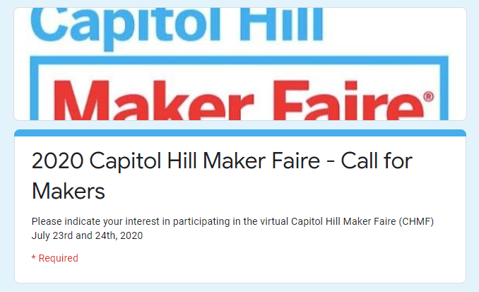 Capitol Hill Make Faire - Call for Makers! If you're interested in being a featured Maker this year please fill out this form. 
docs.google.com/forms/d/e/1FAI…