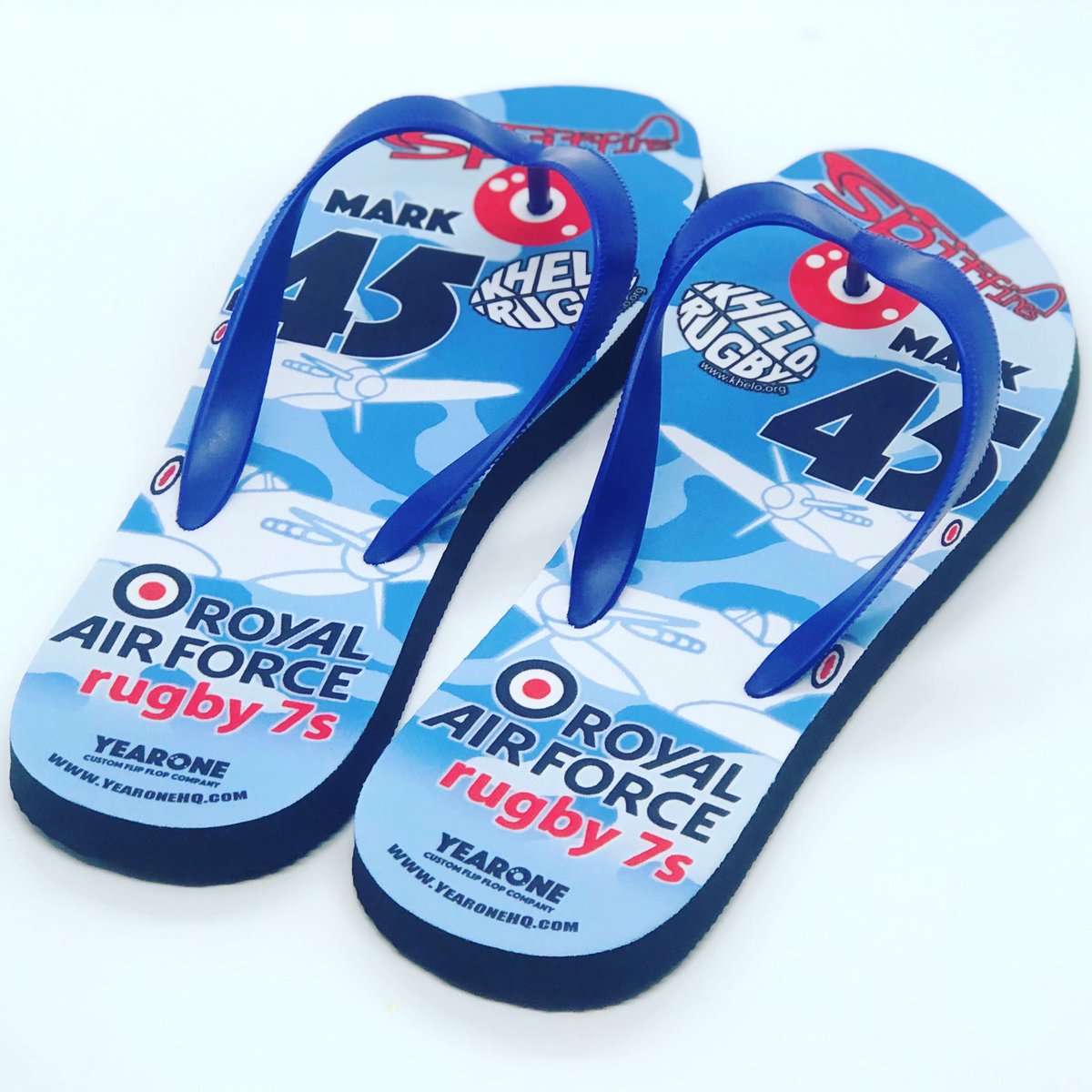 YearoneHQ's tweet photo. Always nice to get these beauties back on the press. #raf #rafrugby #rafrugby7s #customflipflops https://t.co/S5uTN75gan