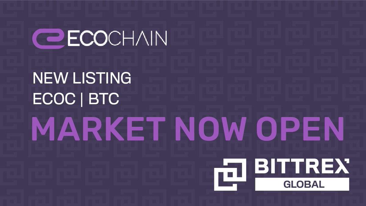 BittrexGlobal's tweet photo. BTC-ECOC market is now open for trading on https://t.co/wZa9uPsJPe. For more information about ECOChain $ECOC visit: https://t.co/ceABXdpbn5 @EcocBlockchain #ECOC #BGListings https://t.co/oJoySwQJPN