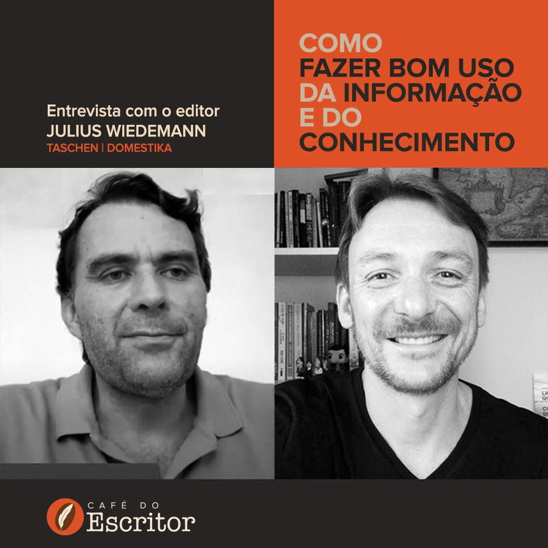 youtu.be/ETtwRj5SKE0
Hoje, 20h, no canal Café do Escritor 
entrevista com *Julius Wiedemann*
COMO FAZER BOM USO DA INFORMAÇÃO E DO CONHECIMENTO.