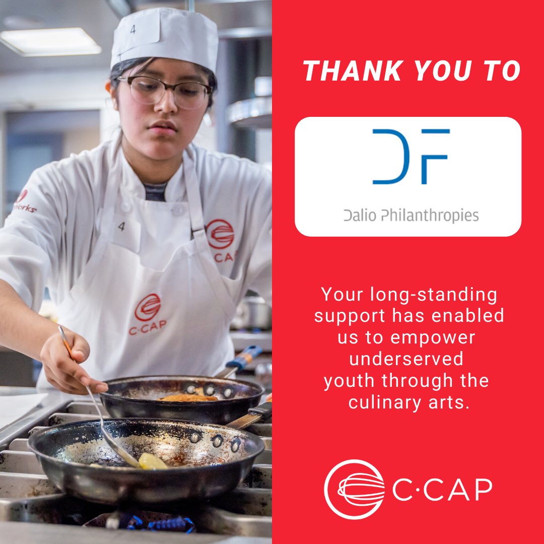 ccapculinary's tweet photo. Dalio Philanthropies, thank you for supporting our mission to empower young people through culinary arts! Dalio, founded by Barbara and @RayDalio, supports a diverse array of organizations at all stages of development, bringing big and novel ideas to fruition. ✨ #FriendsofCCAP https://t.co/BEPD7h2lHV