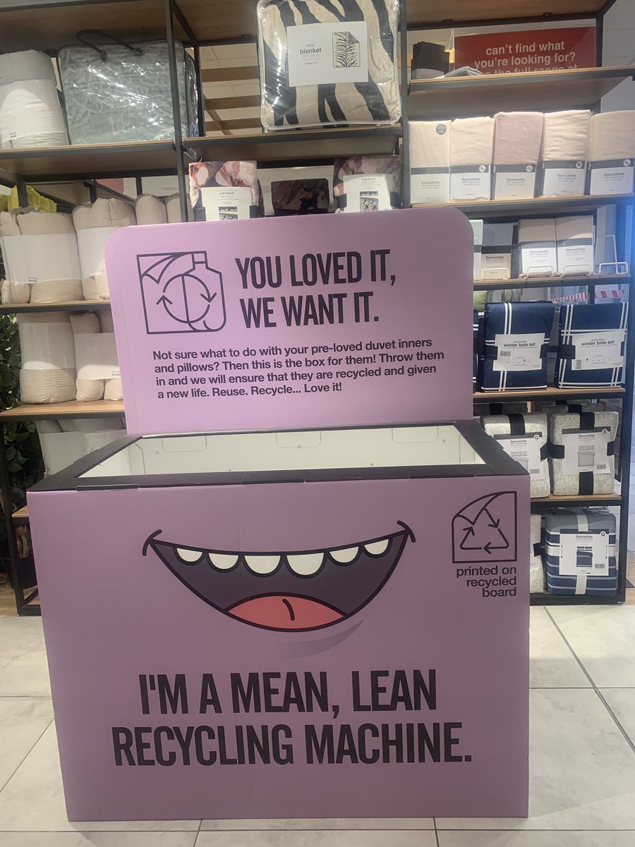 ItsJayFreeman's tweet photo. @MrPriceHome has got this very cool initiative in store 🤞🏽 recycle your old duvet inners, pillows, etc and stand a chance to win a voucher. I love this ❤️ I used to work at the Upington branch and when I walked in today?, this was the first thing I saw and I was so happy 😀 https://t.co/Dai0qAkkO0