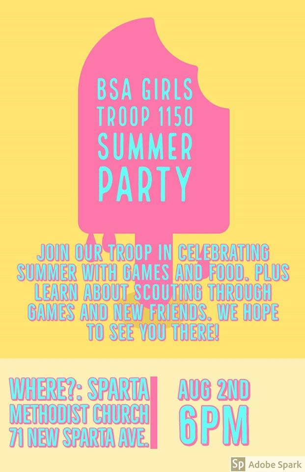 robcbrady's tweet photo. Do you have a daughter that loves the outdoors and helping her community.  Check out Scouts BSA Troop 1150 Summer Party and Recruiting Event on August 2nd at the Sparta United Methodist Church.  #ScoutsBSA  #ScoutMeIn  #ScoutingContinues
https://t.co/pjUHY1PIvU https://t.co/NGtk60YnVA